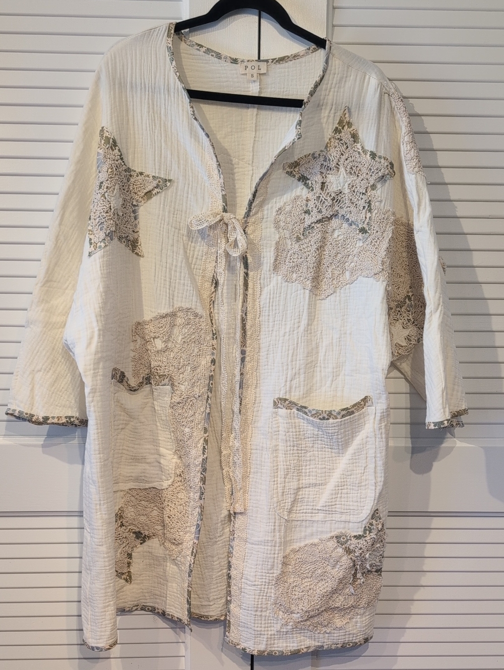 POL Ivory Star Applique Lace Tie-Front Cardigan NEW Size S - Picture 2 of 9